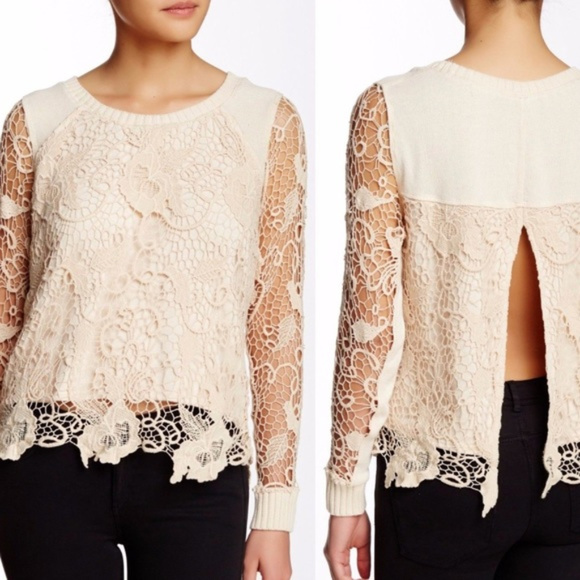 Free People lace split back sweater - size small - Picture 8 of 8